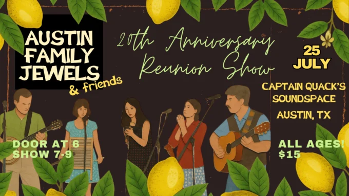 Event poster for Austin Family Jewels 20th Anniversary Show